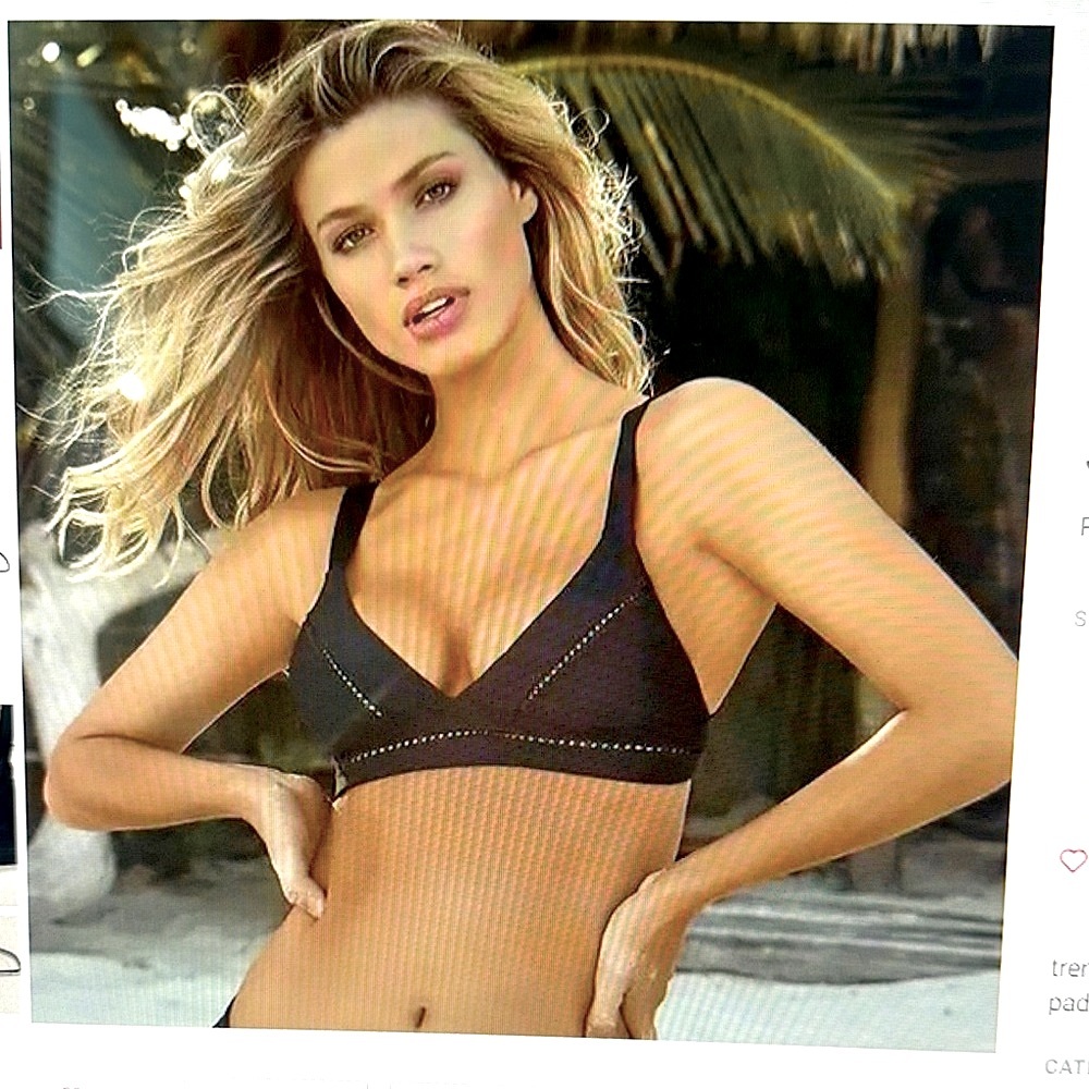 Pilyq black cut out midnight stitched Ellie halter Bikini top